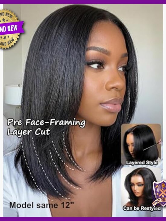 Human Hair Bob Wig 10 Inch Glueless Lace Front 180% Density main image 6